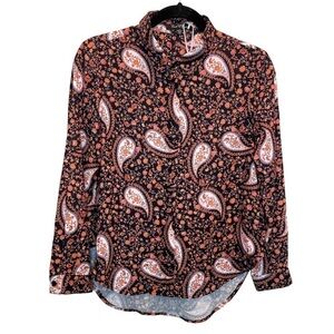 Velvet Heart Button Down Blouse Top Long Sleeve Black Paisley Floral XS New